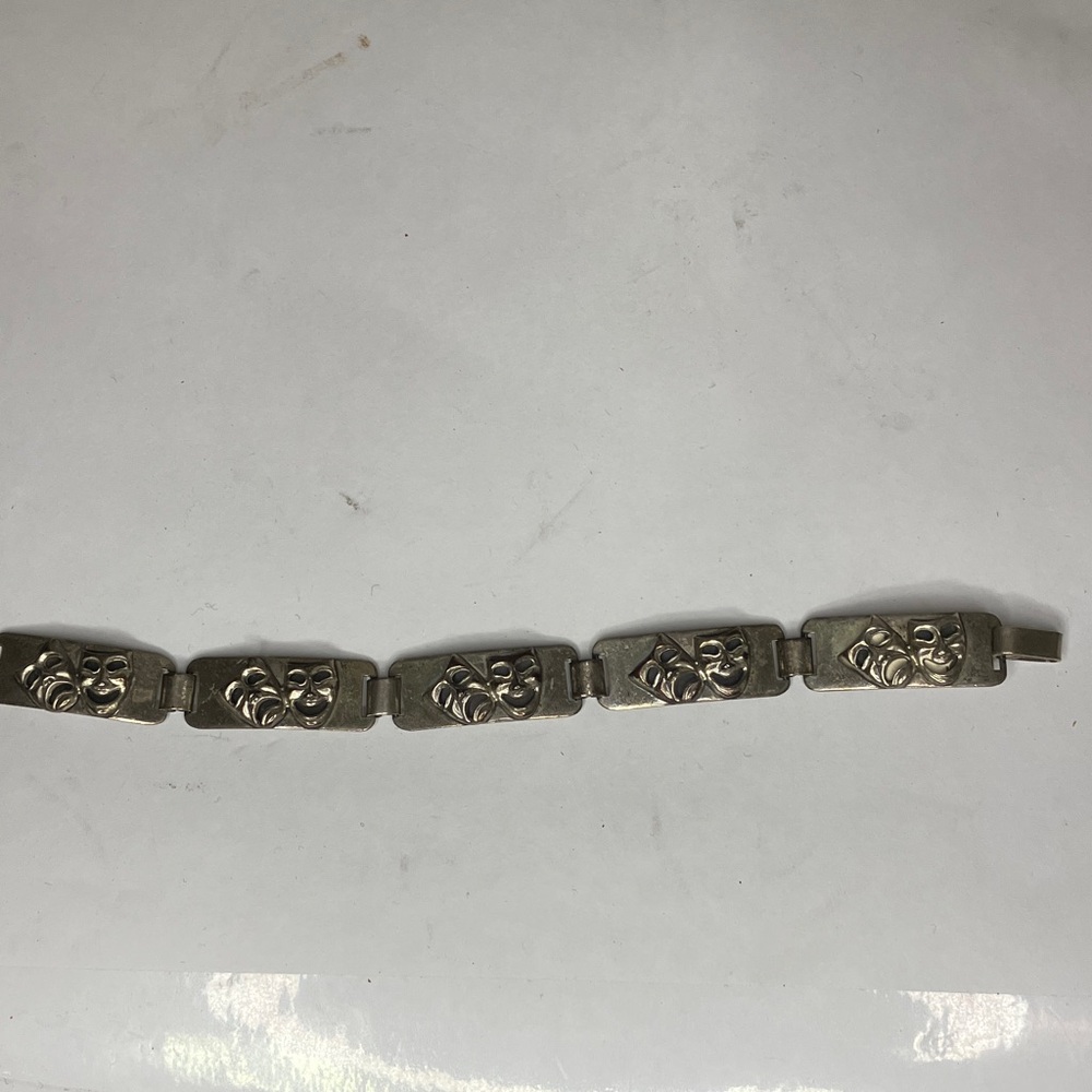 Intricate Silver Comedy & Tragedy Mask Bracelet  vintage
